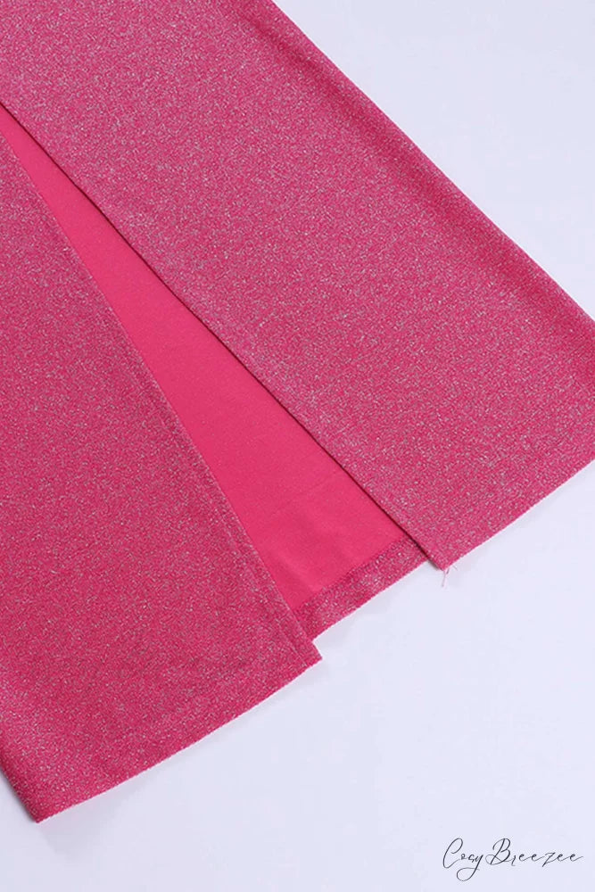 Pink Glitter Tie-back Dress with Slit