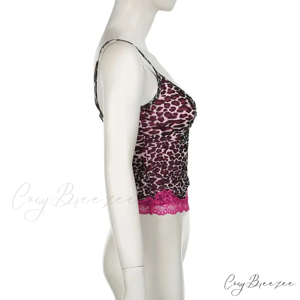 Pink Leopard Print Charming Sheer Cami Top