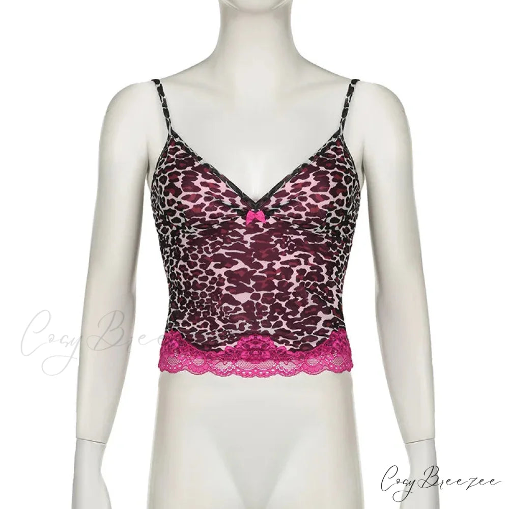 Pink Leopard Print Charming Sheer Cami Top