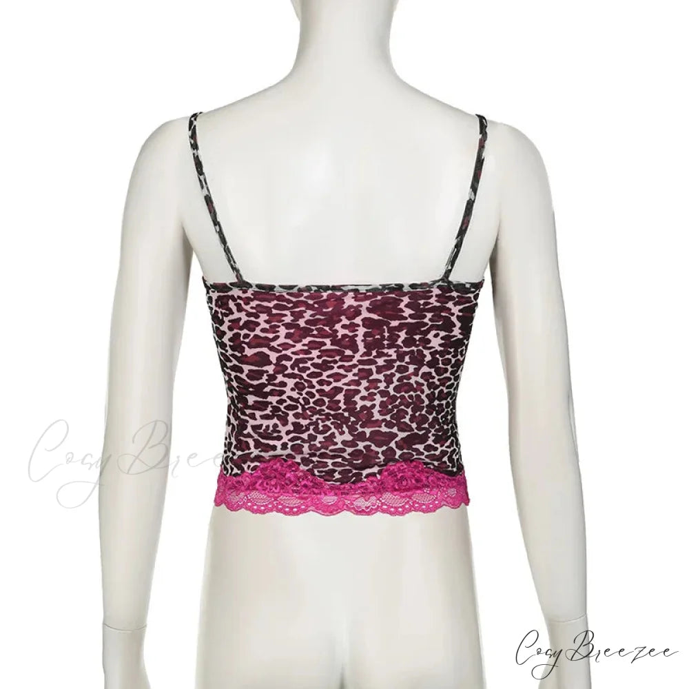 Pink Leopard Print Charming Sheer Cami Top