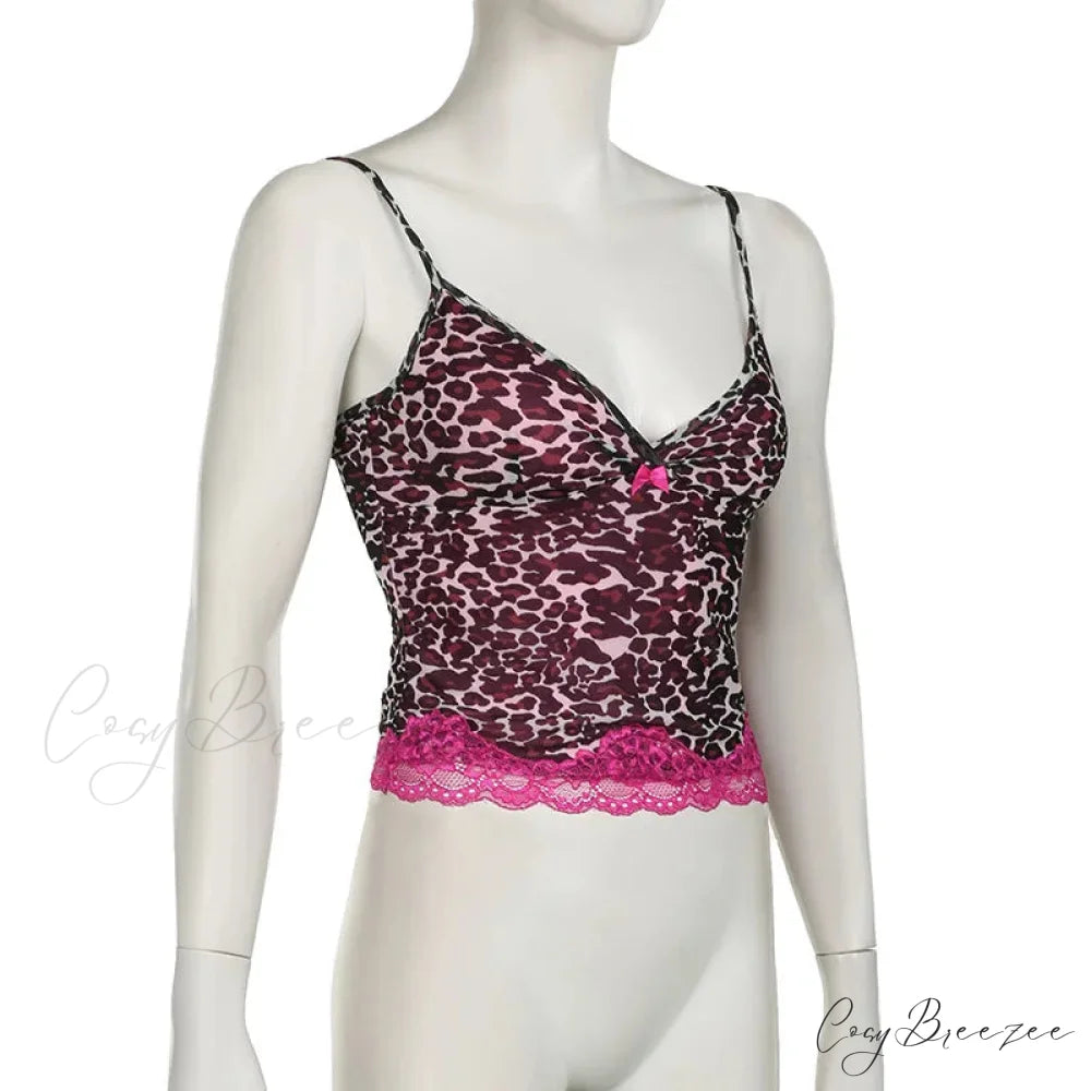 Pink Leopard Print Charming Sheer Cami Top