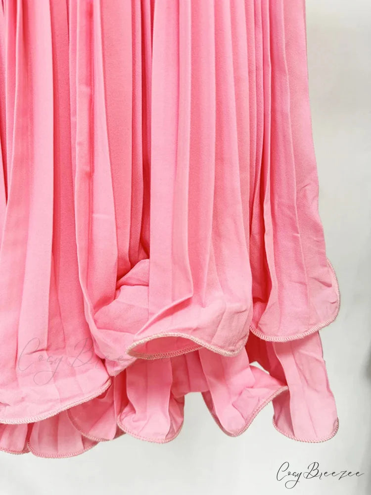 Pink Pleated Stylish Frill Mini Skirt