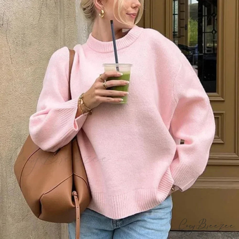 Pink Streetwear O-neck Sweater swraters-241228