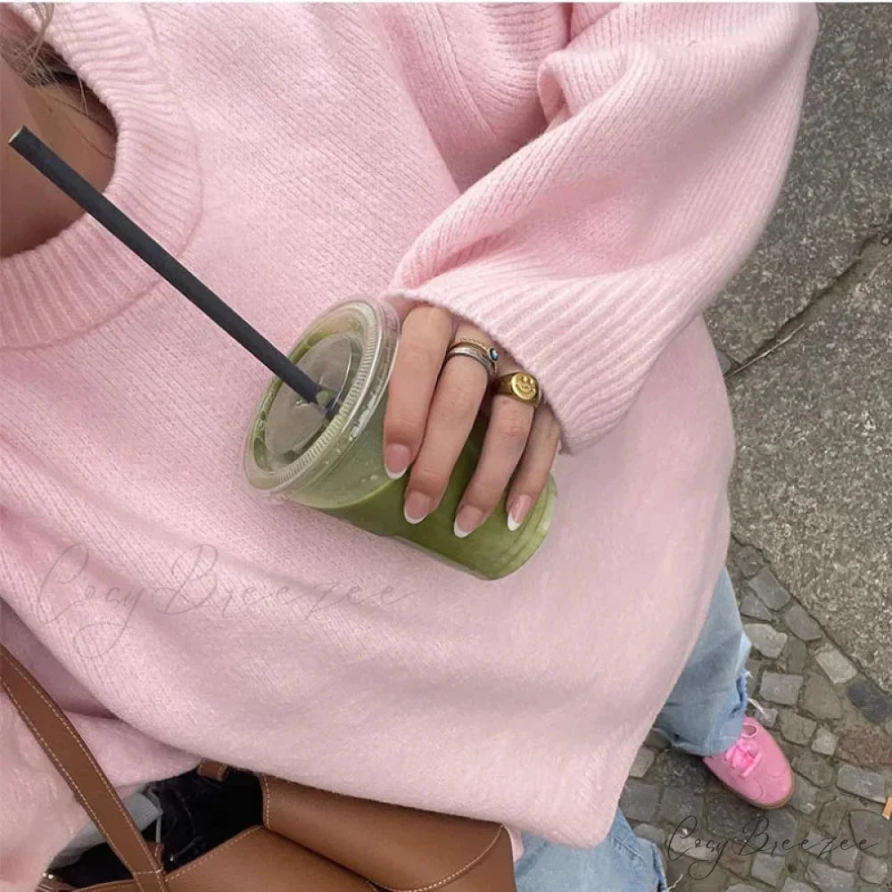 Pink Streetwear O-neck Sweater swraters-241228