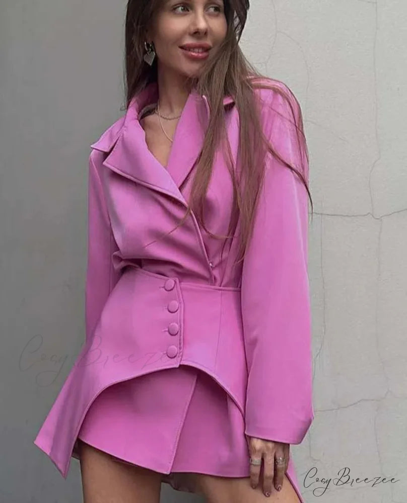 Pink Turn Down Collar Mini Office Set officetwopieceset-250223