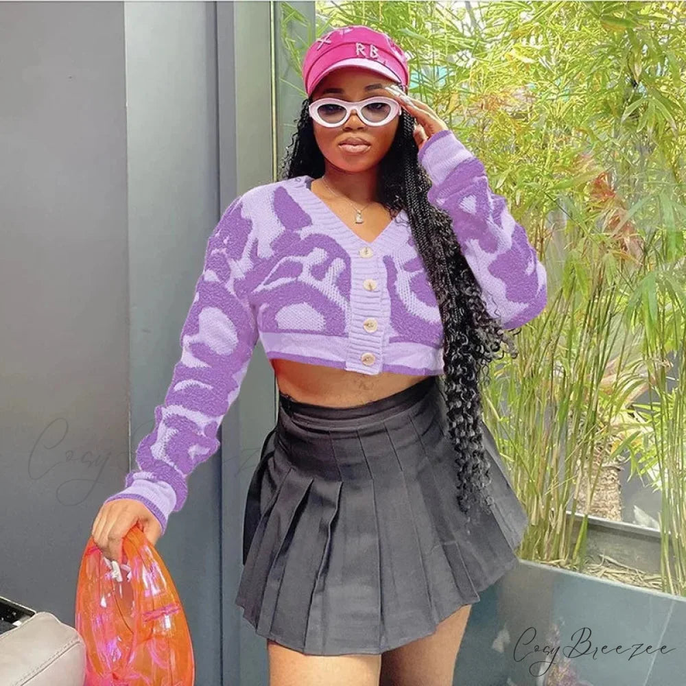 Pink Y2K Urban Knit Cardigan Purple / S cardigans-241228
