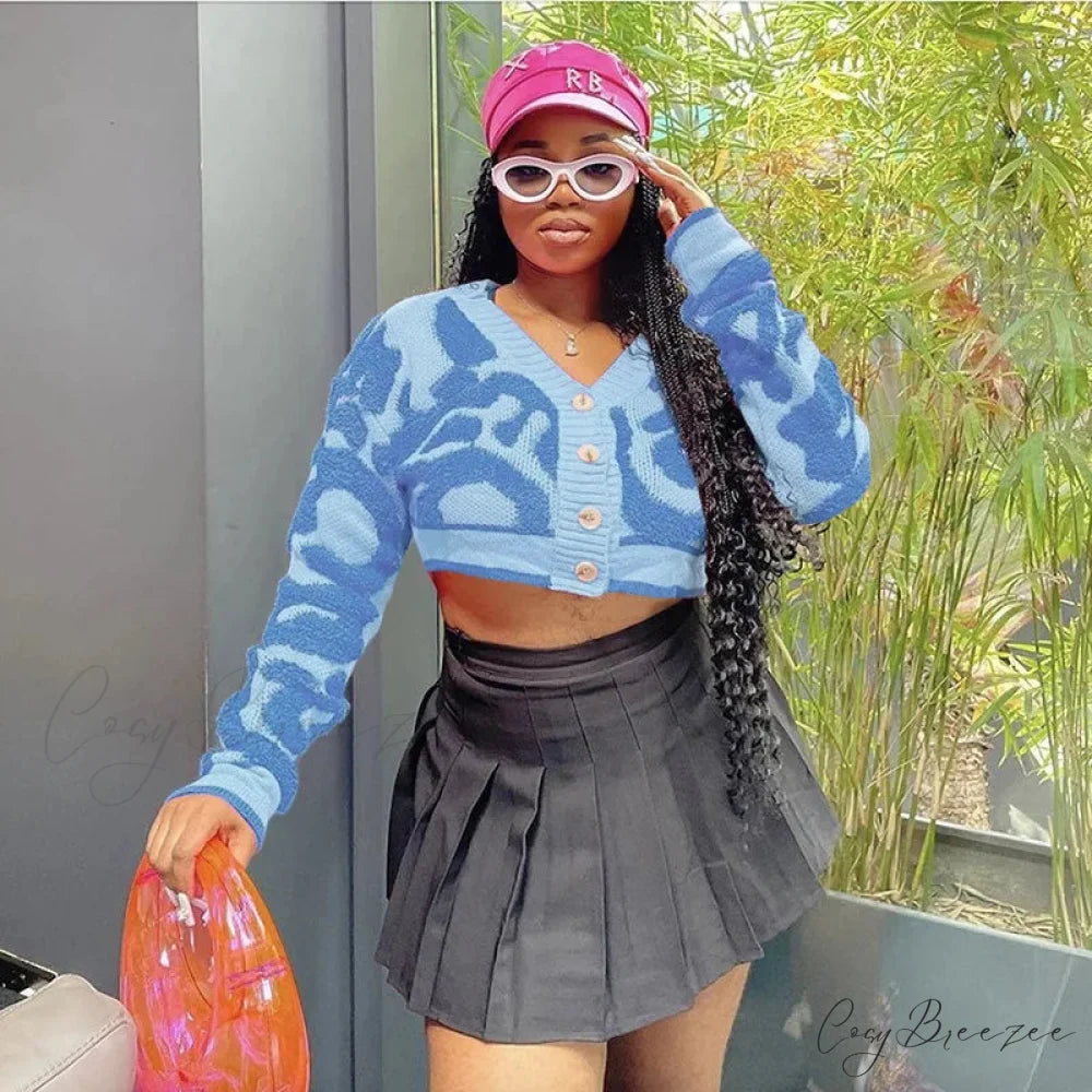 Pink Y2K Urban Knit Cardigan Sky Blue / S cardigans-241228