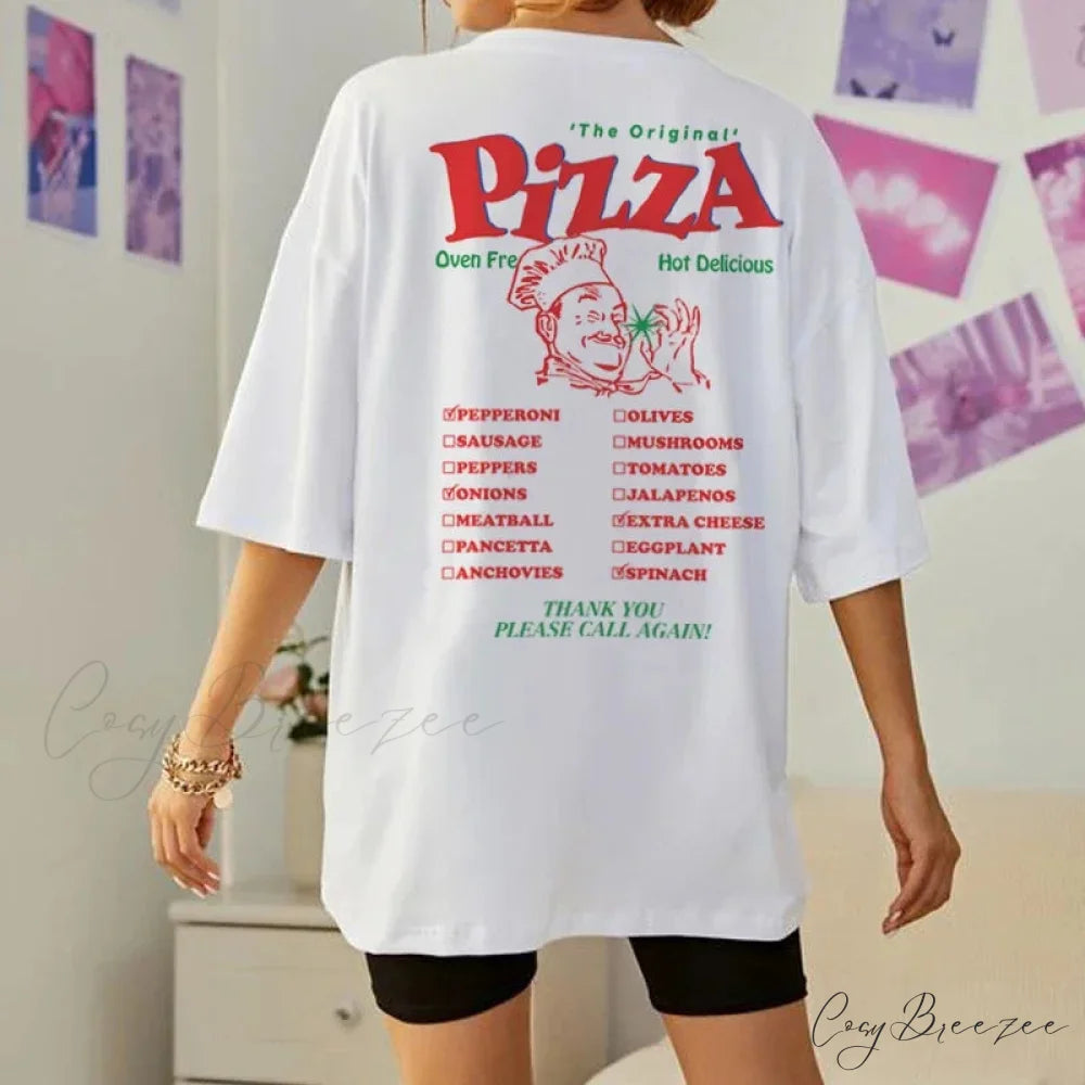 Pizza Back Print Charming Unisex Graphic Tee