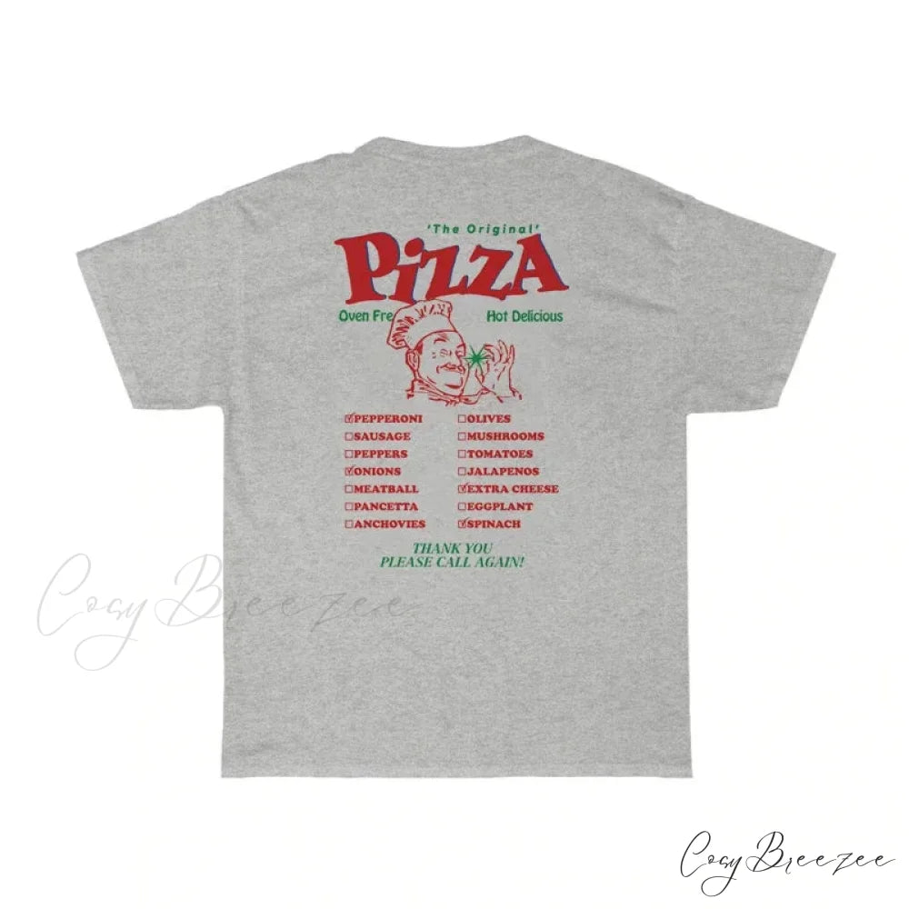 Pizza Back Print Charming Unisex Graphic Tee GRAY / XL