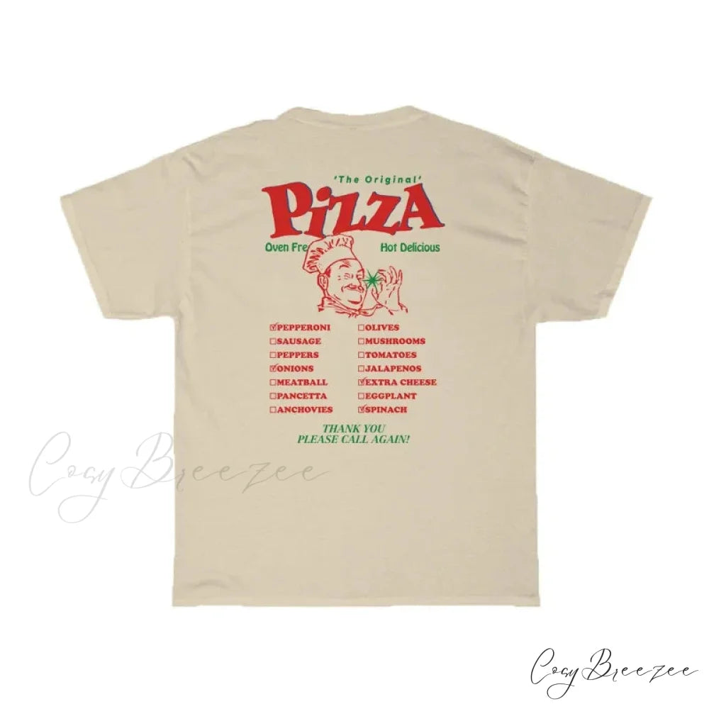 Pizza Back Print Charming Unisex Graphic Tee Khaki / XL