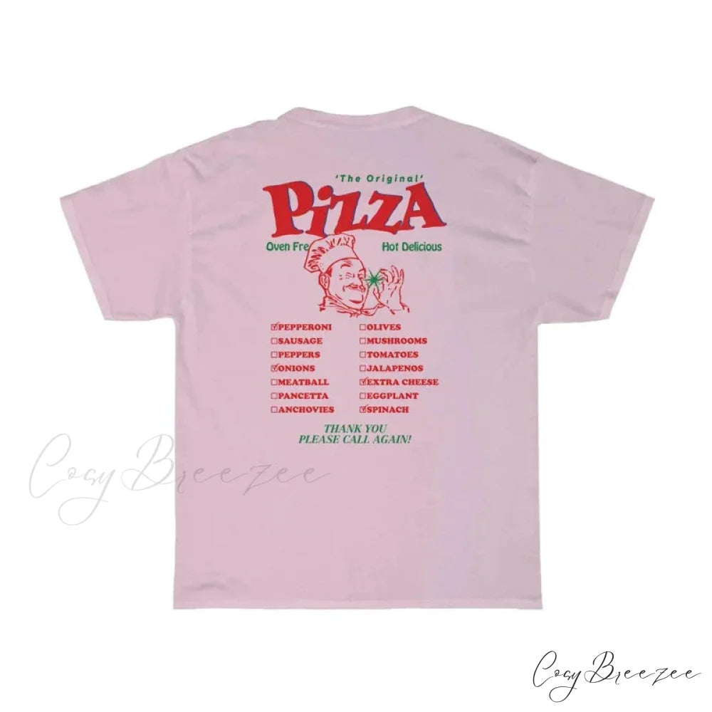 Pizza Back Print Charming Unisex Graphic Tee Pink / XL