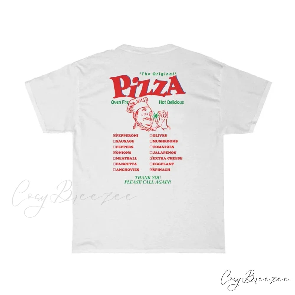 Pizza Back Print Charming Unisex Graphic Tee WHITE / XL