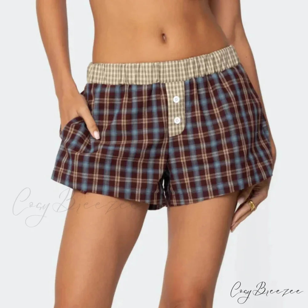 Plaid Boxer Elastic Waist Shorts short-250223
