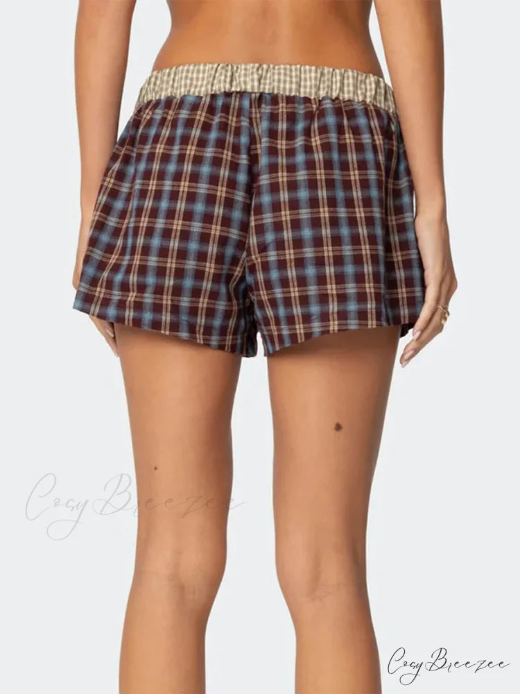 Plaid Boxer Elastic Waist Shorts short-250223