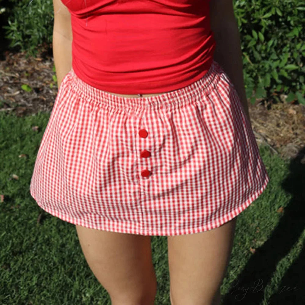 Plaid Button Decro A-Line Skirt skirts-250223