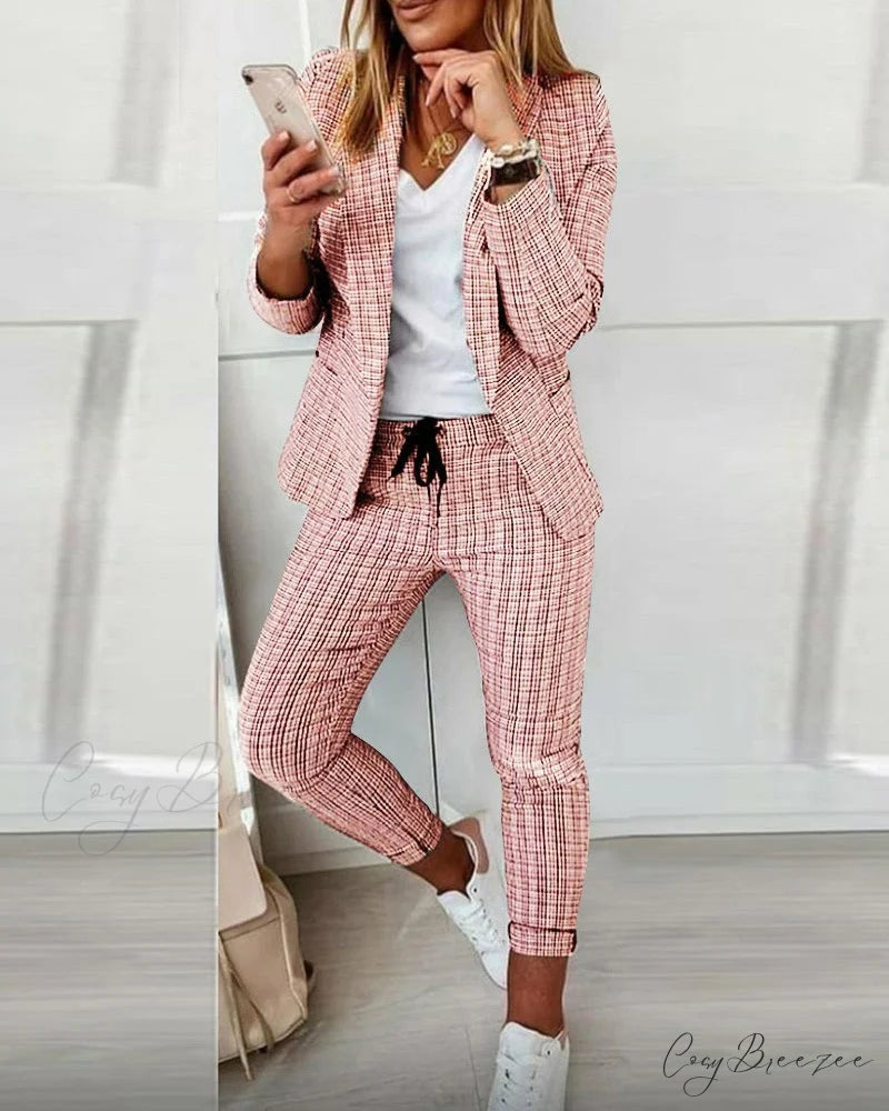 Plaid Comfortable Casual Women’s Suit pink / S