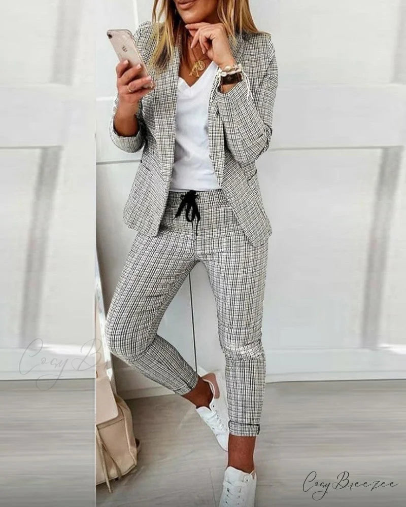 Plaid Comfortable Casual Women’s Suit white / S