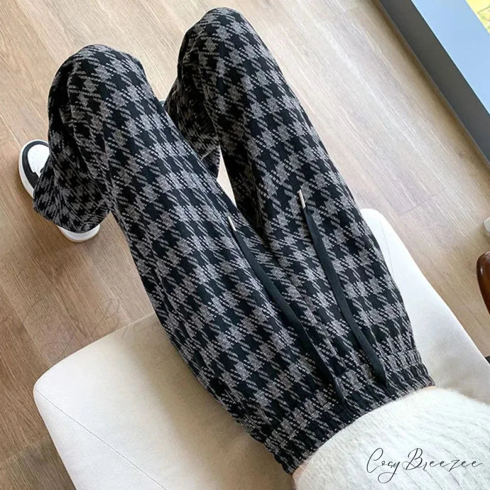 Plaid Drawstring Relaxed Wide Leg Pants pants-241228
