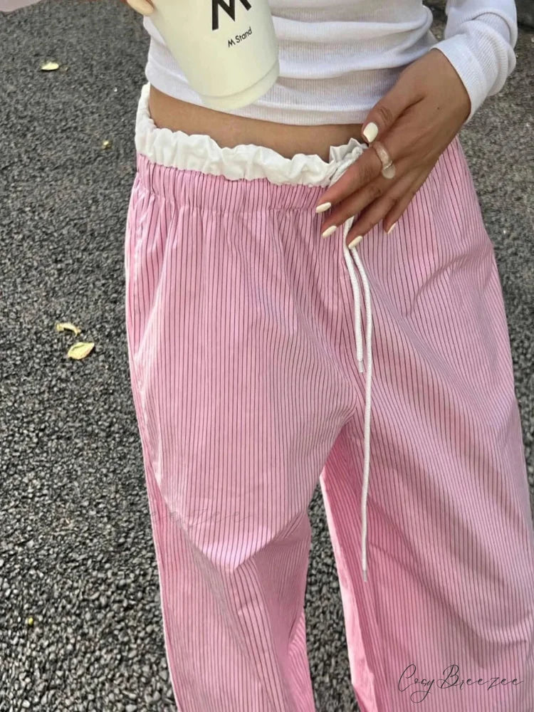 Plaid Elevated-Waist Straight Spacious Nightwear Pant pant-250223