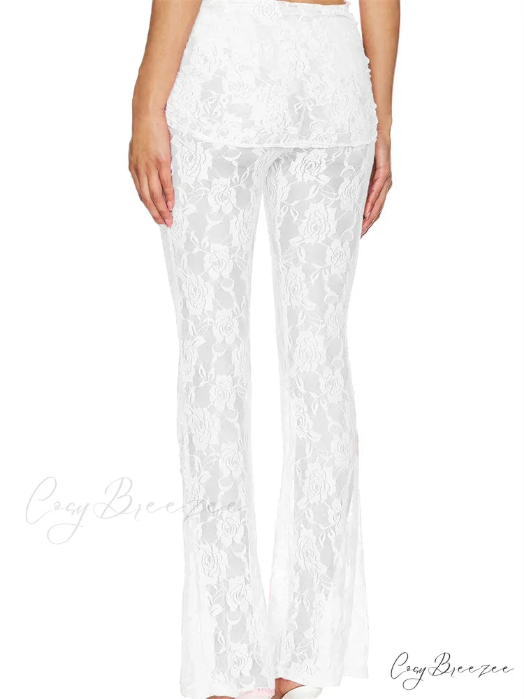 Plaid Flared Pull-Tie Elevated-Waist Casual Pant pant-250223