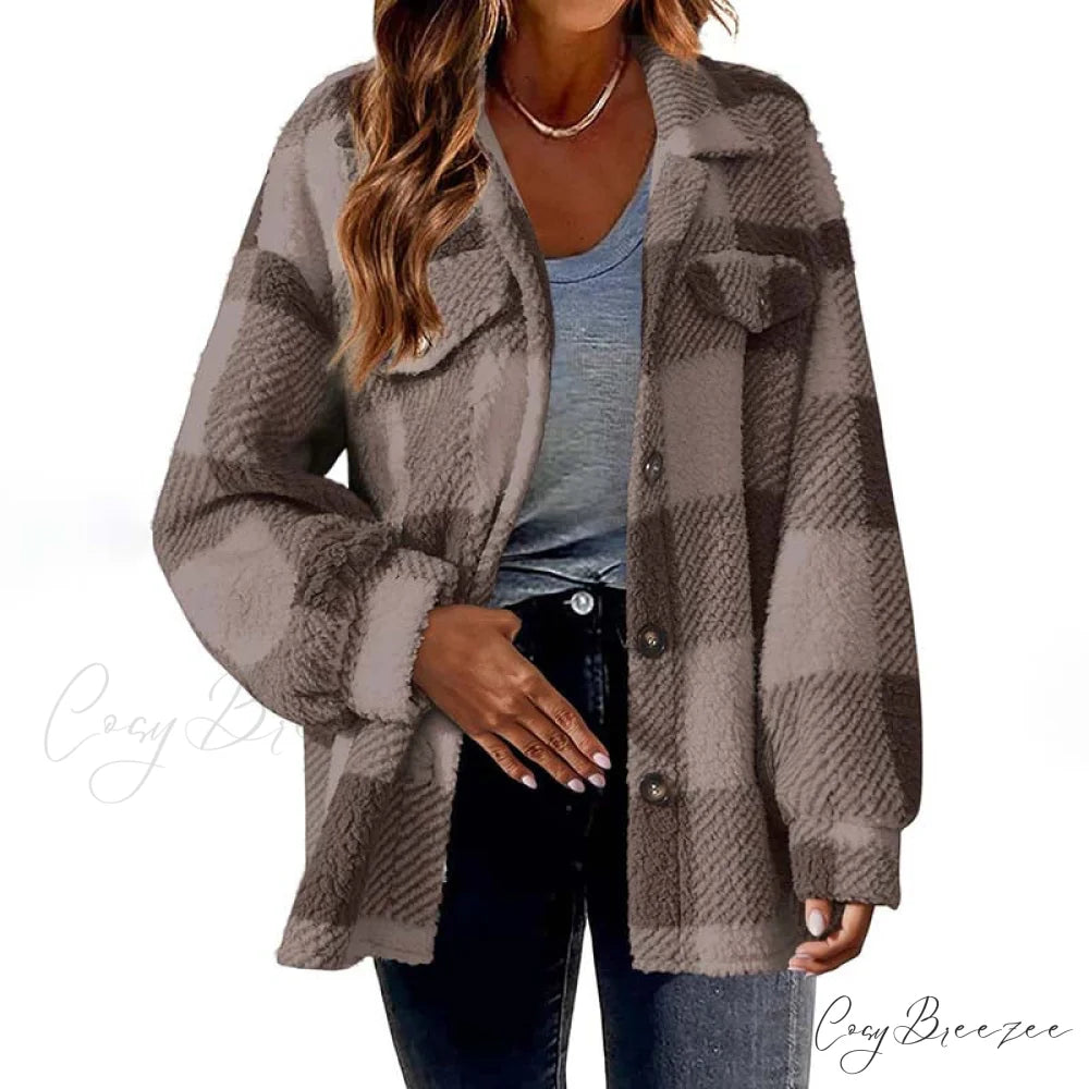 Plaid for Casual Coat Wear Coffee / S