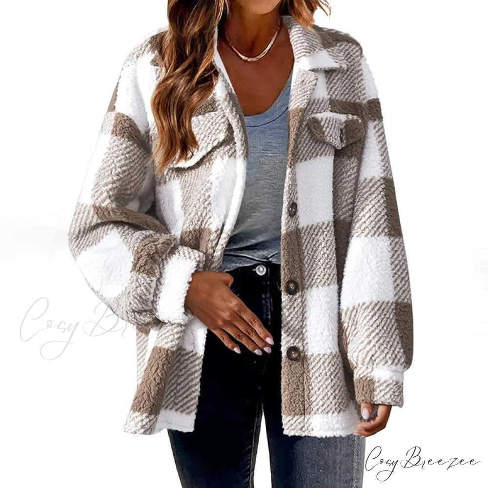 Plaid for Casual Coat Wear Khaki / S