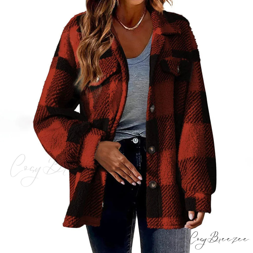 Plaid for Casual Coat Wear Red / S