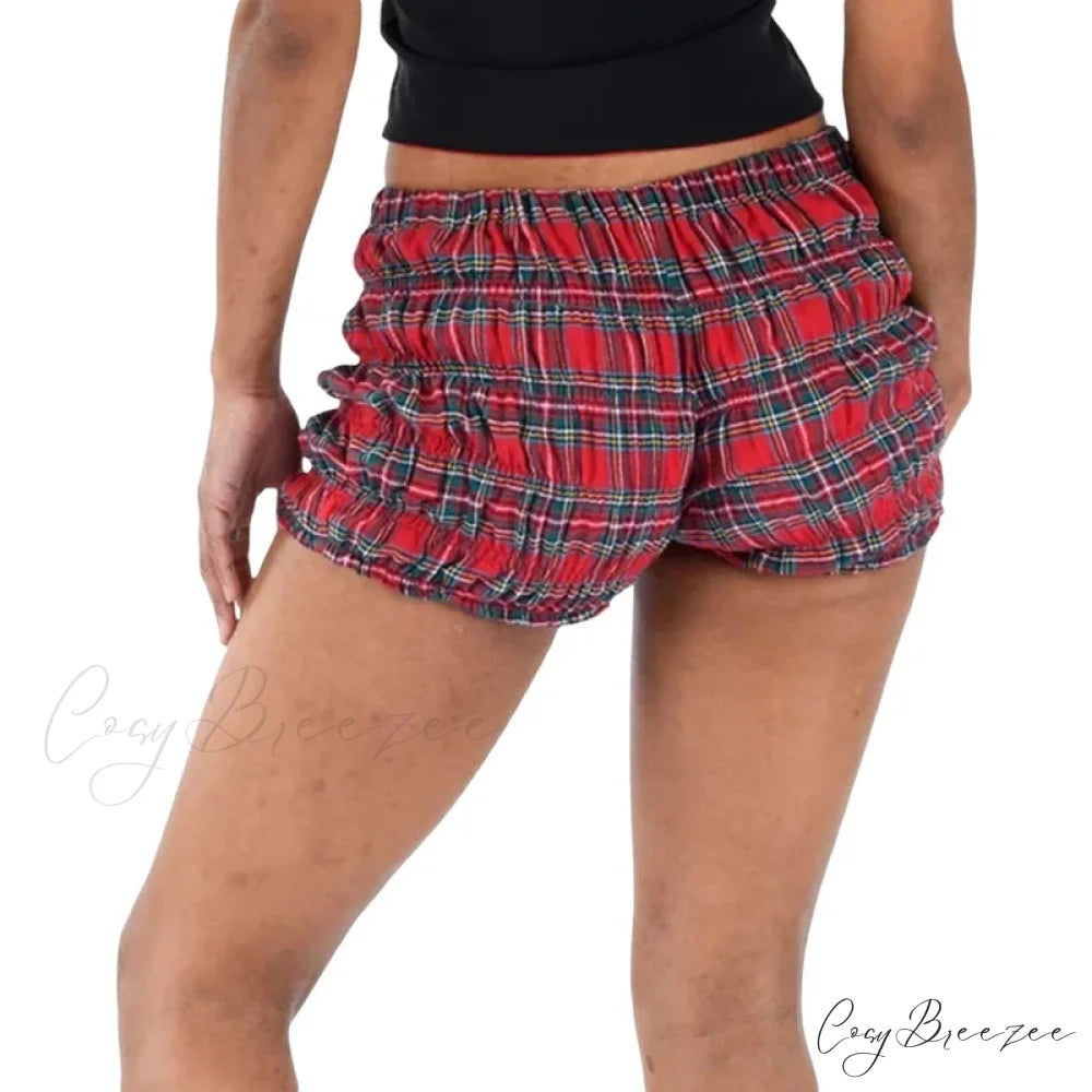 Plaid Frill Tiered Low-Rise Shorts short-250223