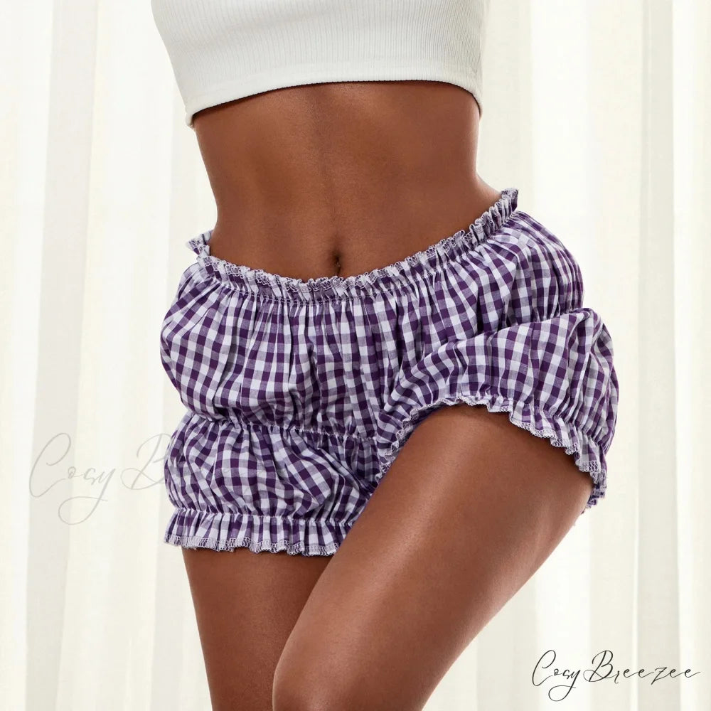 Plaid Frill Tiered Ruffle Shorts short-250223