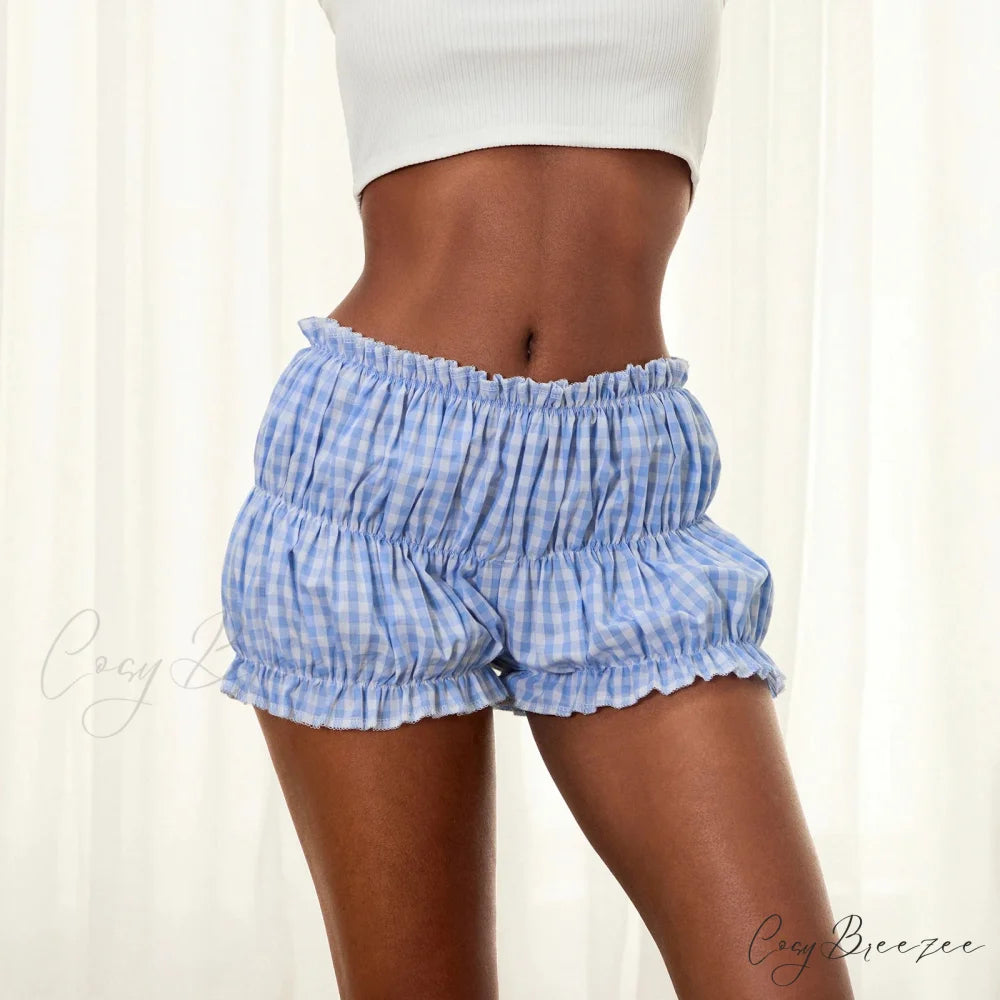 Plaid Frill Tiered Ruffle Shorts short-250223