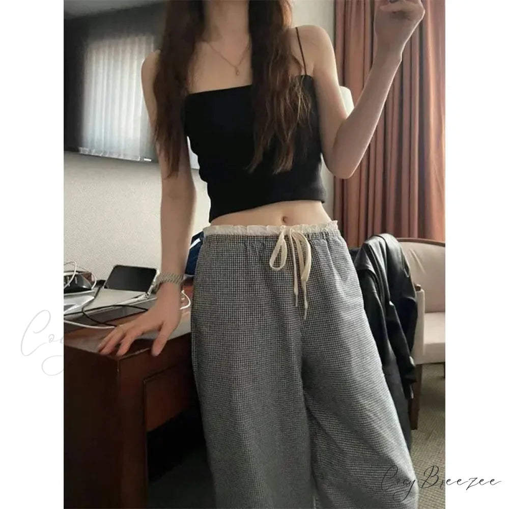 Plaid High Waist Baggy Pants pants-241228