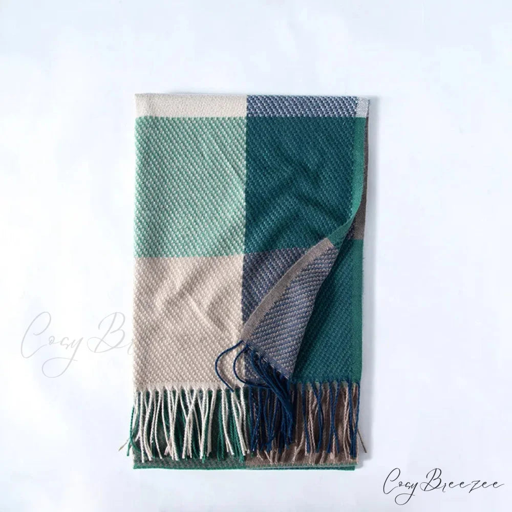 Plaid Hijab Korean Style Cashmere Winter Scarf - Black White Green Yellow turquoise