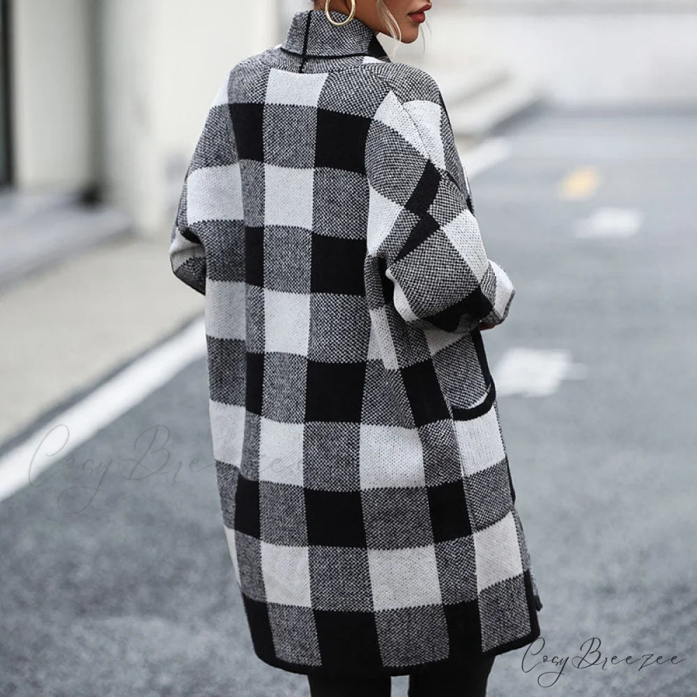 Plaid Knitted Cardigan