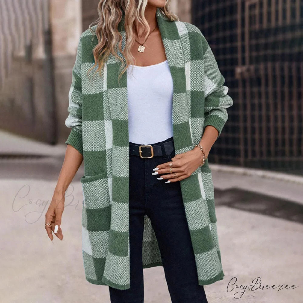 Plaid Knitted Cardigan