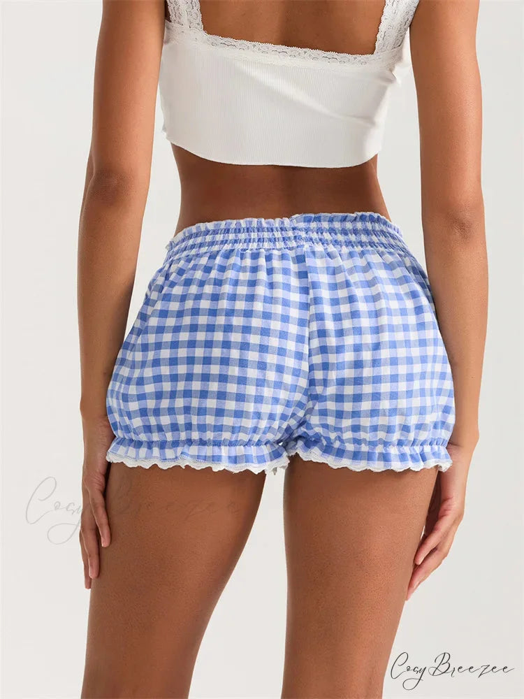 Plaid Lace Ruffle Bloomer Shorts short-250223