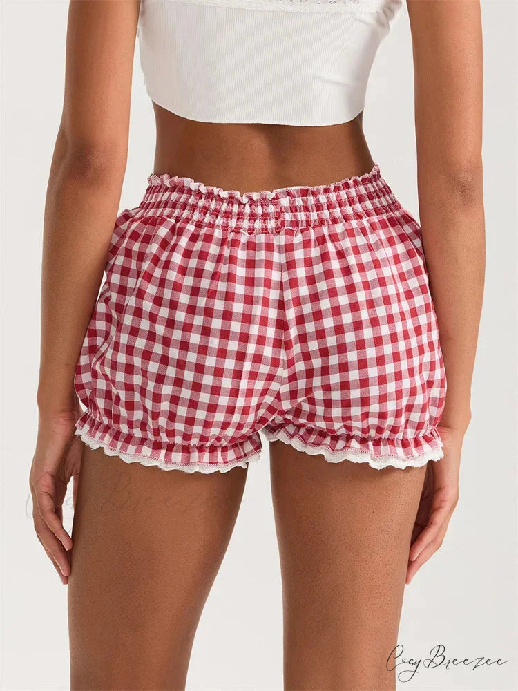Plaid Lace Ruffle Bloomer Shorts short-250223