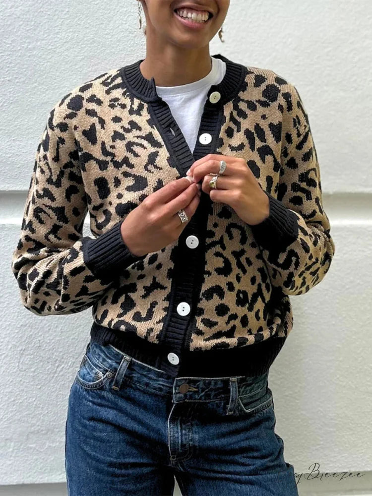 Plaid Lantern Sleeve Knit Cardigan coffee / S cardigans-241228