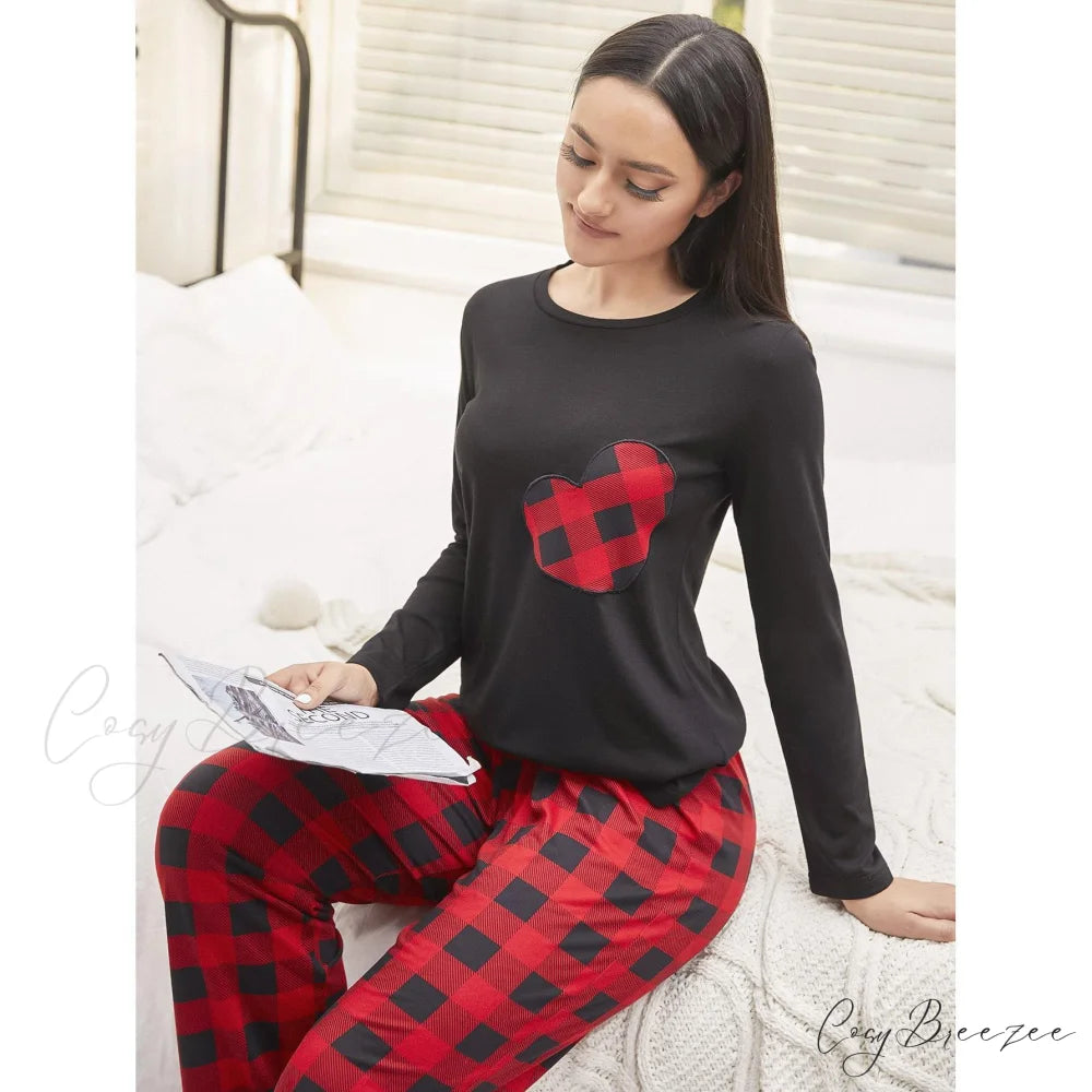 Plaid Long-Sleeve Sleepwear Suit