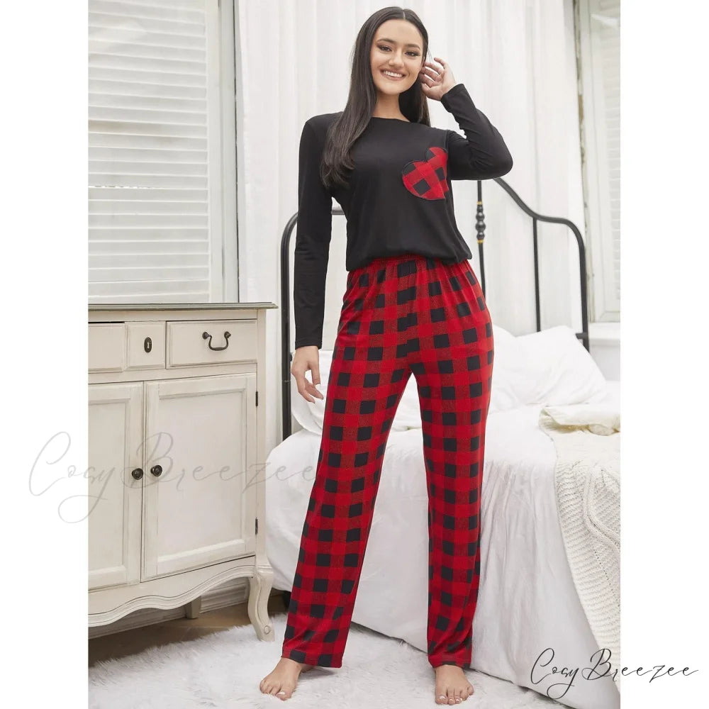 Plaid Long-Sleeve Sleepwear Suit