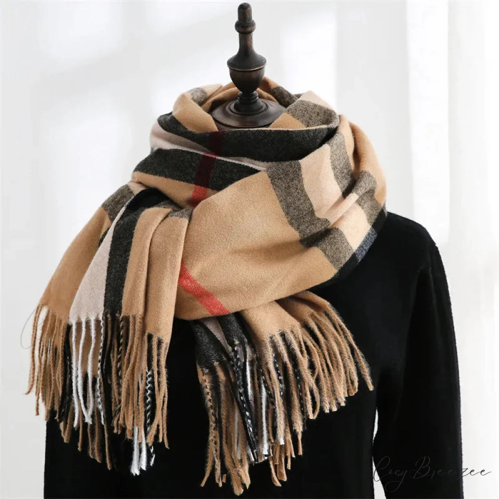 Plaid Mid-length Imitation Cashmere Warm Autumn Winter Scarf camle