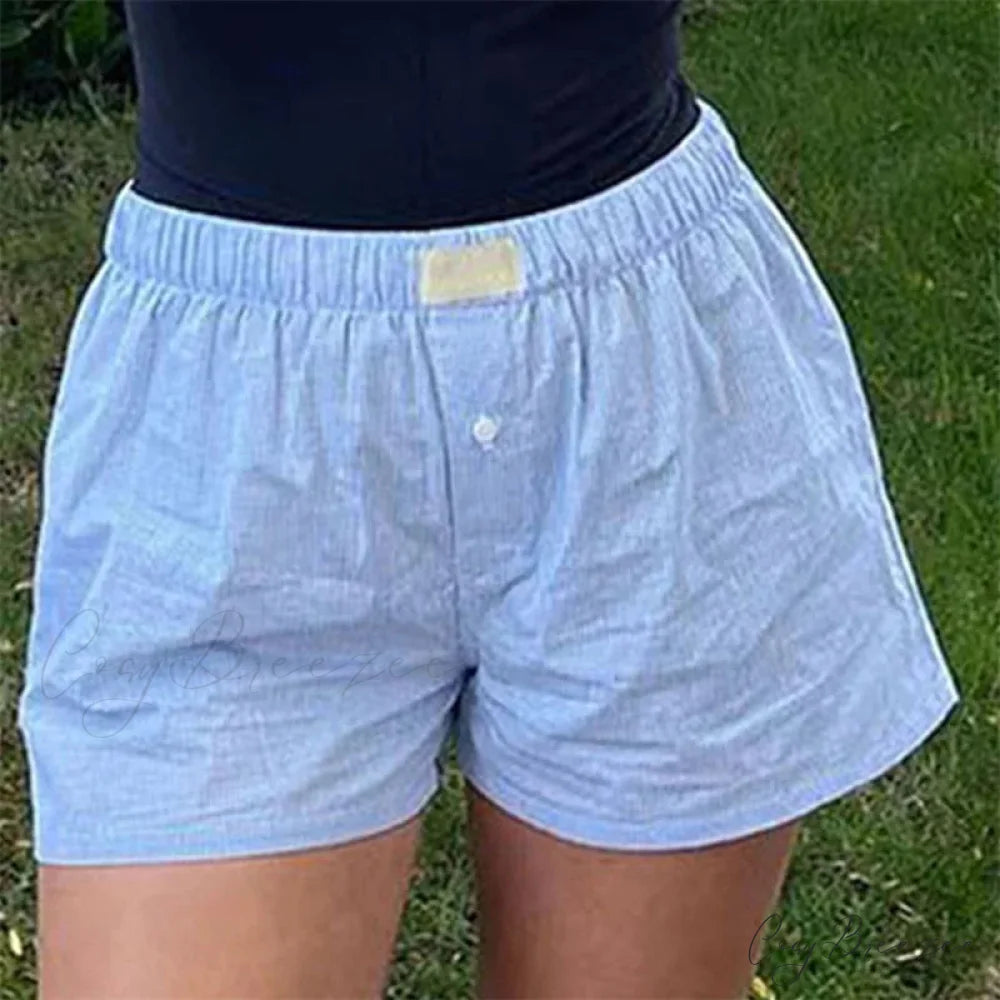 Plaid Pajama Elastic Waist Shorts Blue / S short-250223