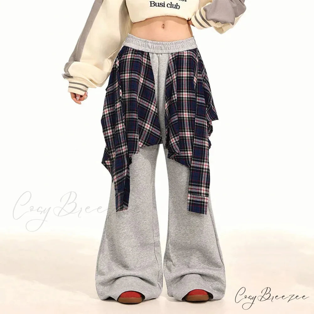 Plaid Patchwork High Waist Pants pants-241228