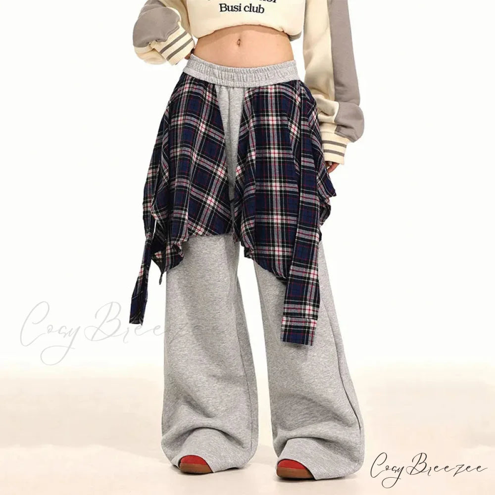 Plaid Patchwork High Waist Pants GRAY / S pants-241228
