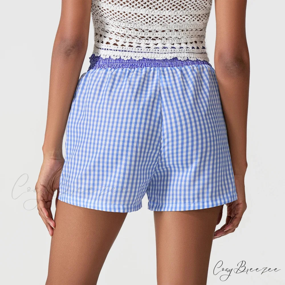 Plaid Patchwork Loose Lounge Shorts short-250223