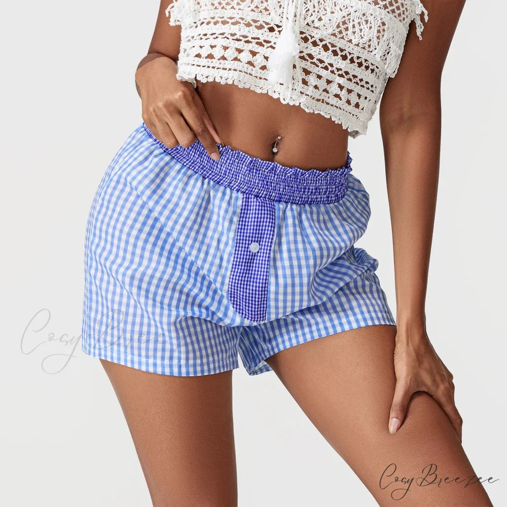Plaid Patchwork Loose Lounge Shorts short-250223