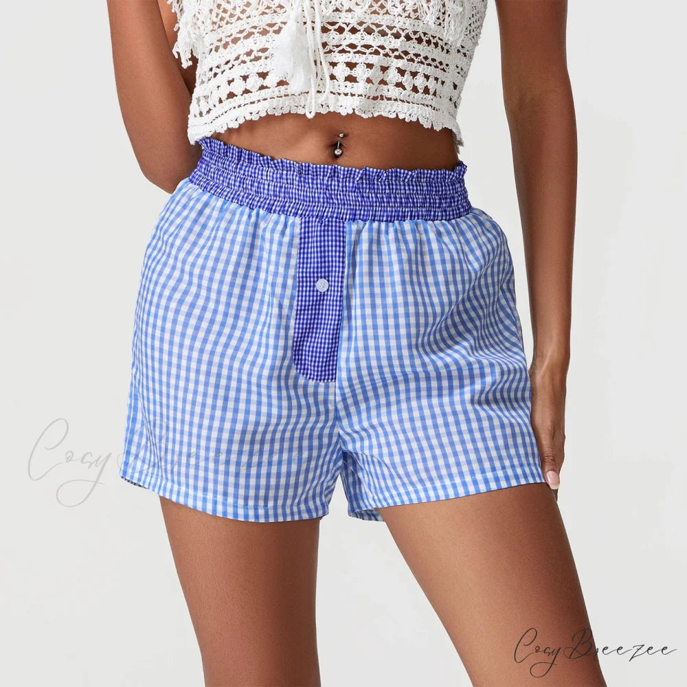Plaid Patchwork Loose Lounge Shorts short-250223