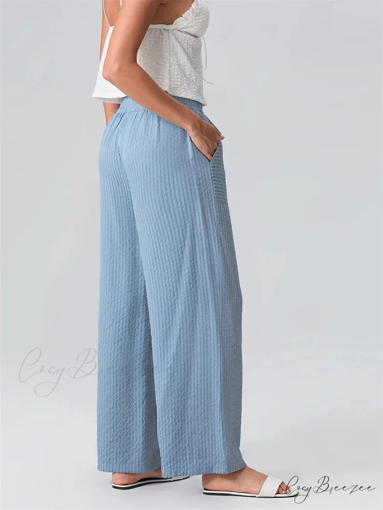 Plaid Pattern Pull-Tie Stretchy Waist Relaxed Pant pant-250223