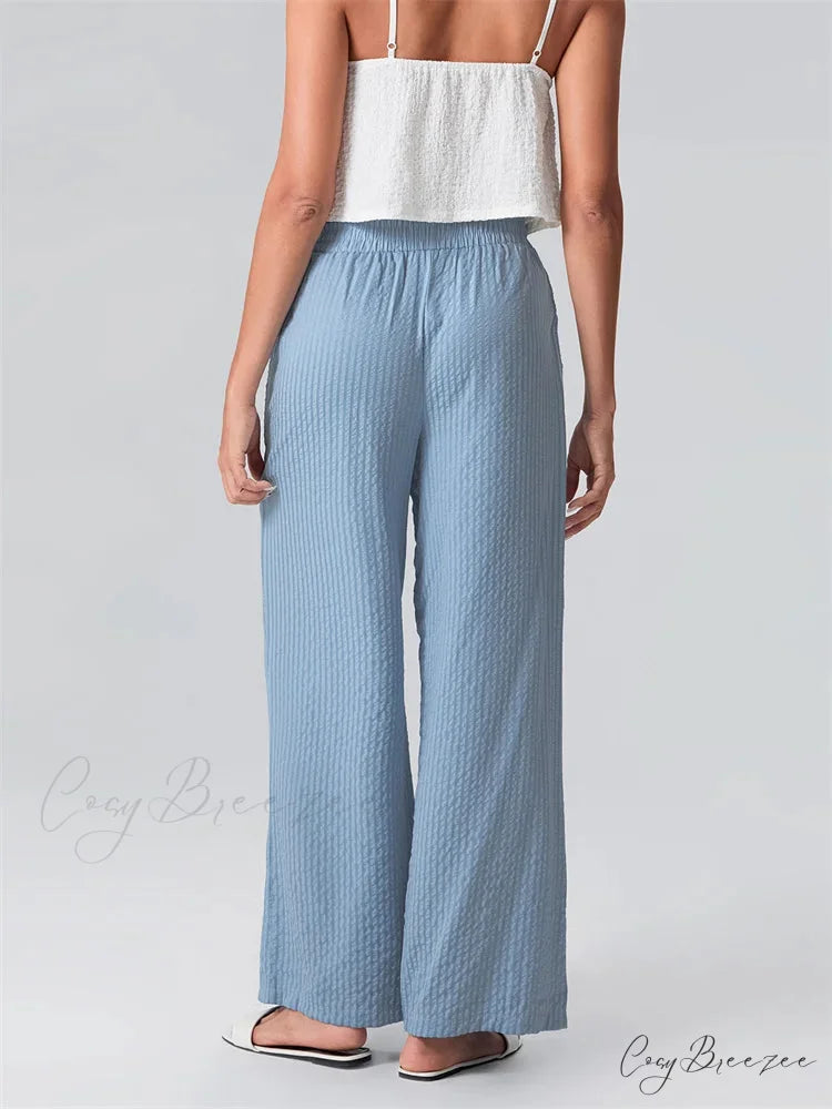 Plaid Pattern Pull-Tie Stretchy Waist Relaxed Pant pant-250223