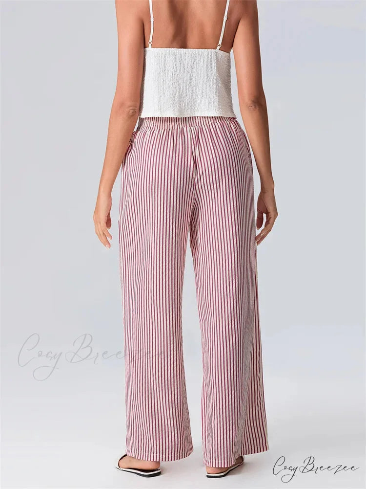 Plaid Pattern Pull-Tie Stretchy Waist Relaxed Pant pant-250223