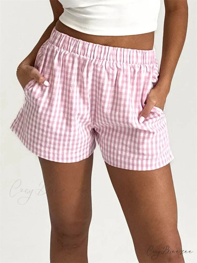 Plaid Pocket Lounge Shorts pink / S short-250223